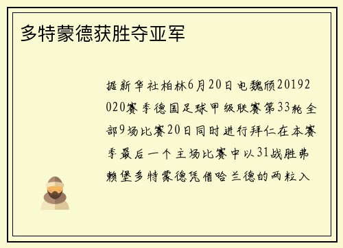 多特蒙德获胜夺亚军